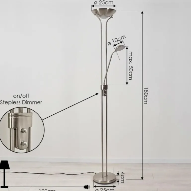 Lampadaire Rom LED Nickel mat, 2 lumières