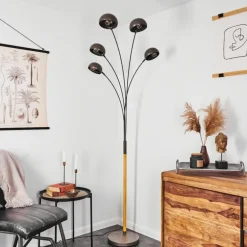 Lampadaire Siamado Bois foncé, Nickel mat, 5 lumières