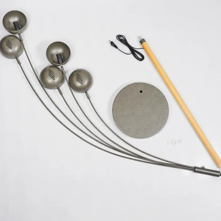 Lampadaire Siamado Bois foncé, Nickel mat, 5 lumières