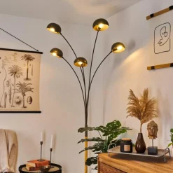 Lampadaire Siamado Bois foncé, Nickel mat, 5 lumières