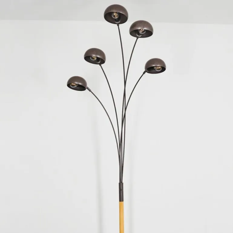 Lampadaire Siamado Bois foncé, Nickel mat, 5 lumières