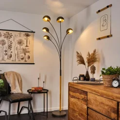 Lampadaire Siamado Bois foncé, Nickel mat, 5 lumières