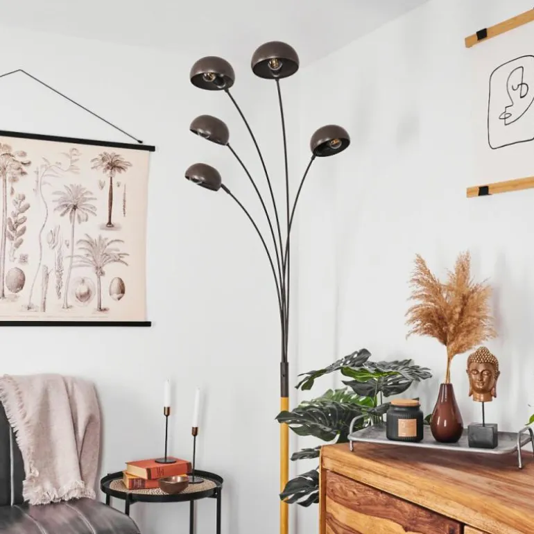 Lampadaire Siamado Bois foncé, Nickel mat, 5 lumières