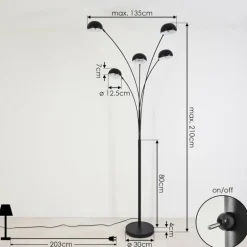 Lampadaire Siamado Noir, 5 lumières