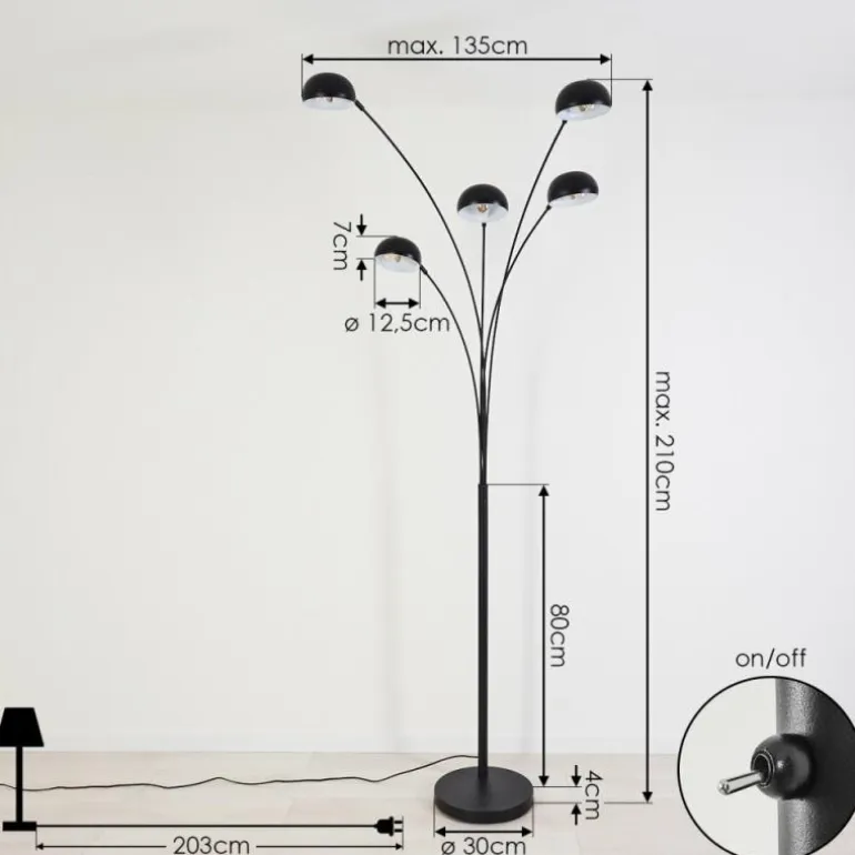 Lampadaire Siamado Noir, 5 lumières