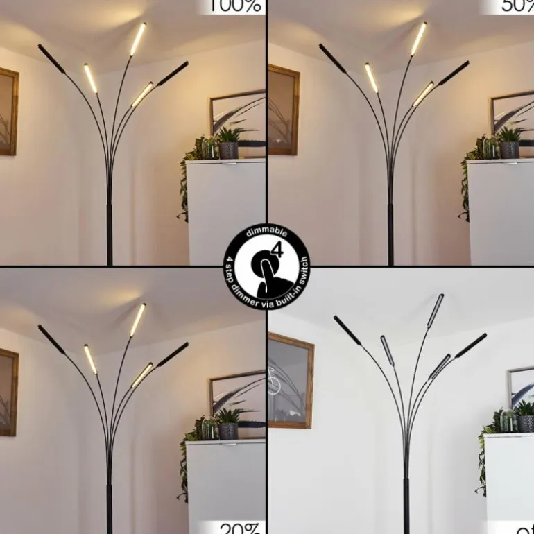 Lampadaire Totara LED Noir, 5 lumières