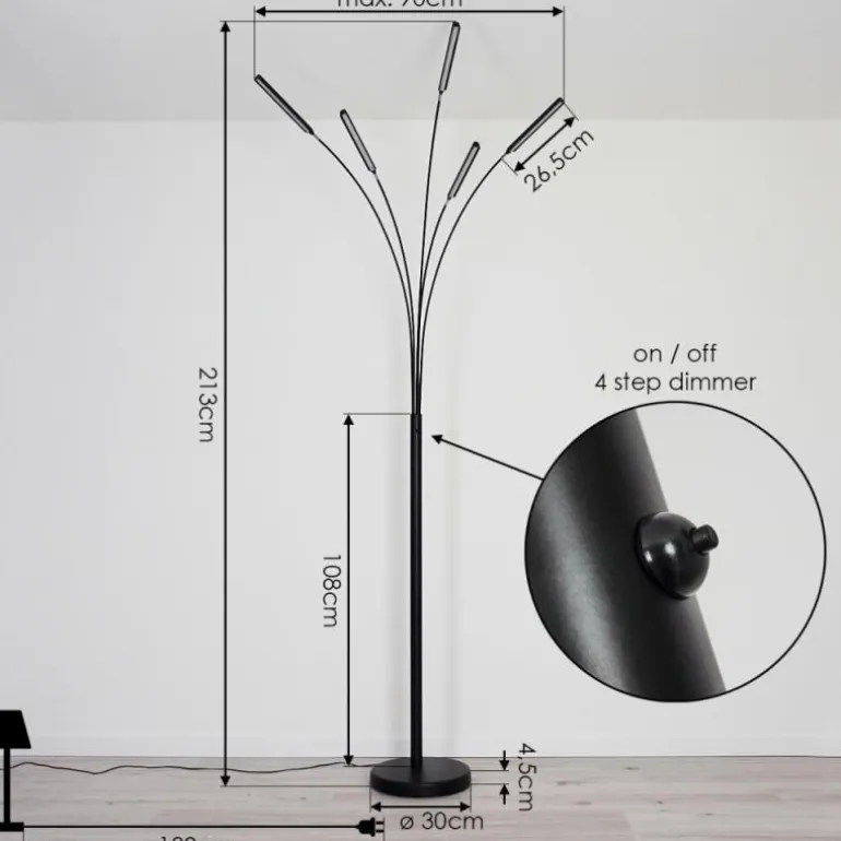 Lampadaire Totara LED Noir, 5 lumières