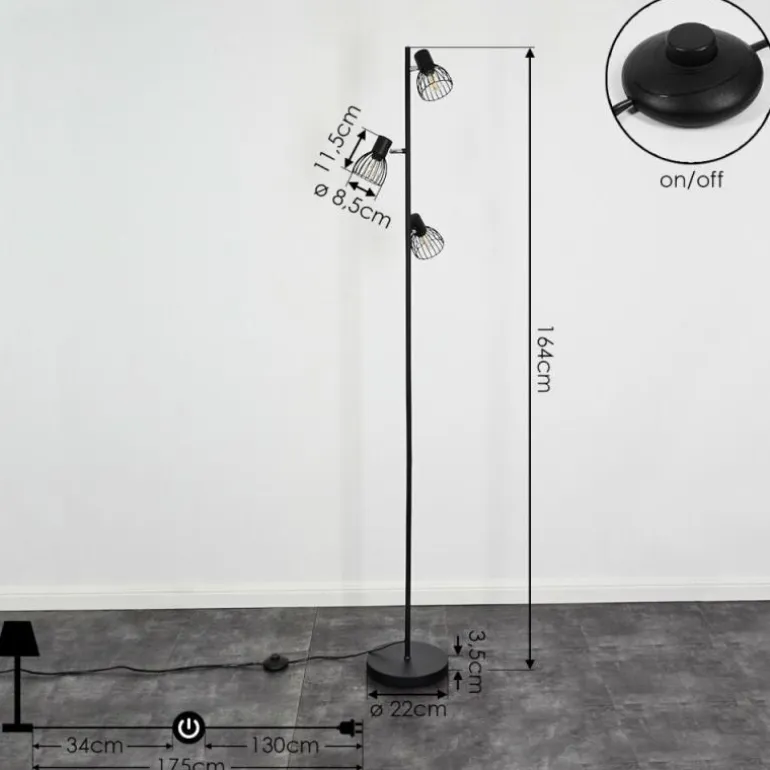 Lampadaire Verbania Noir, 3 lumières