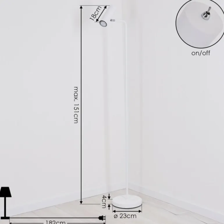 Lampadaire Zuoz Chrome, Blanc, 1 lumière