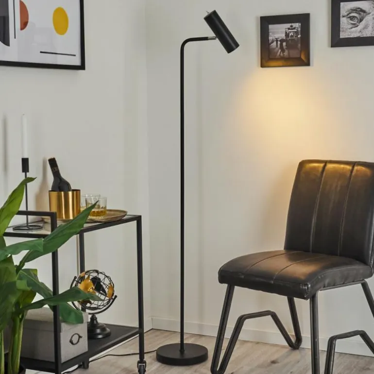 Lampadaire Zuoz Chrome, Noir, 1 lumière