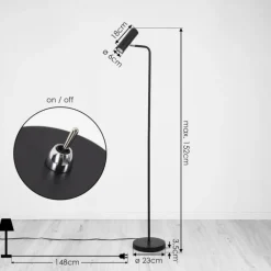 Lampadaire Zuoz Chrome, Noir, 1 lumière