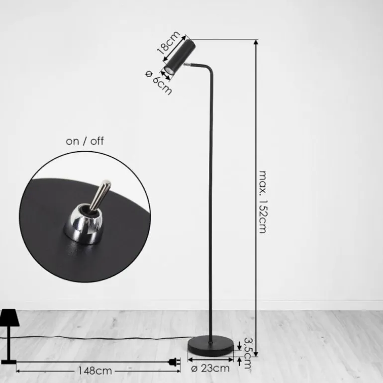 Lampadaire Zuoz Chrome, Noir, 1 lumière