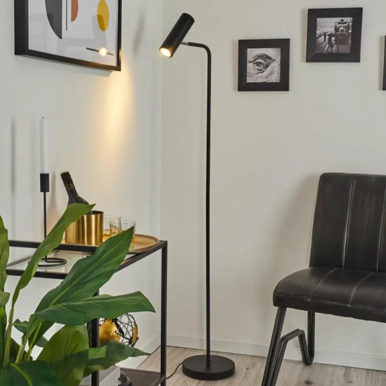 Lampadaire Zuoz Chrome, Noir, 1 lumière