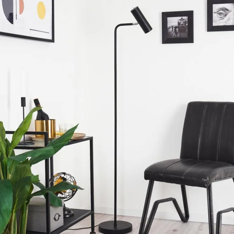Lampadaire Zuoz Chrome, Noir, 1 lumière