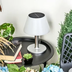 Lampe à poser Alcudia Solar LED Nickel mat, 10 lumières