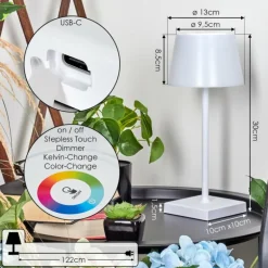 Lampe à poser Burzaco LED Blanc, 1 lumière, Changeur de couleurs