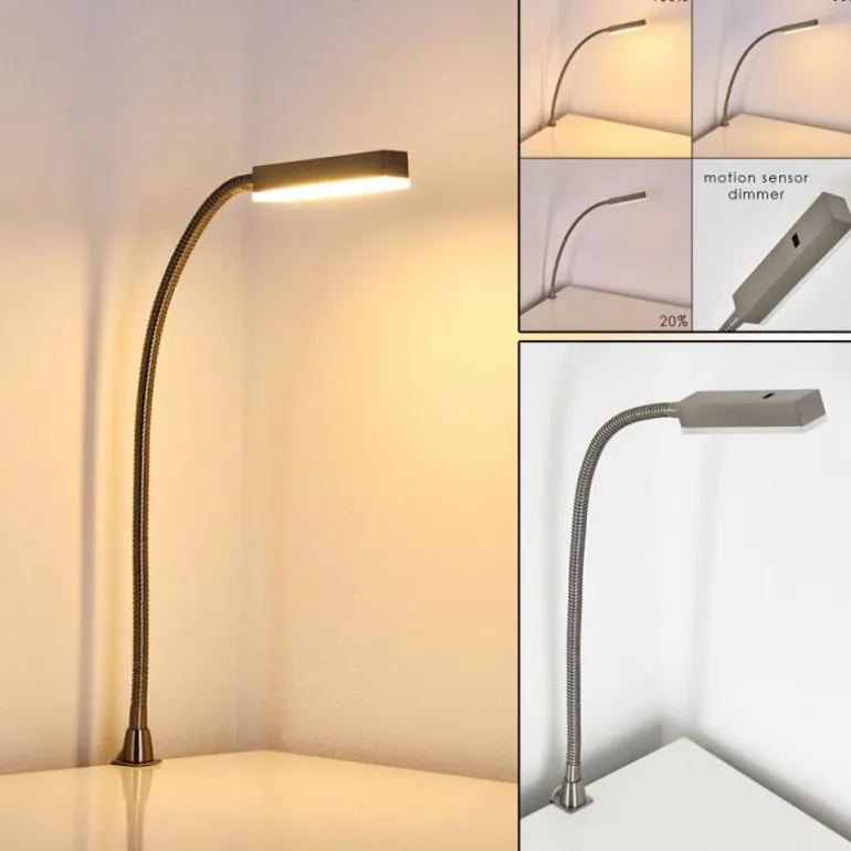 Lampe de chevet Alamo Nickel mat, 1 lumière, Détecteur de mouvement
