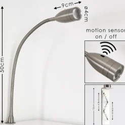 Lampe de chevet Alsea LED Nickel mat, 1 lumière, Détecteur de mouvement