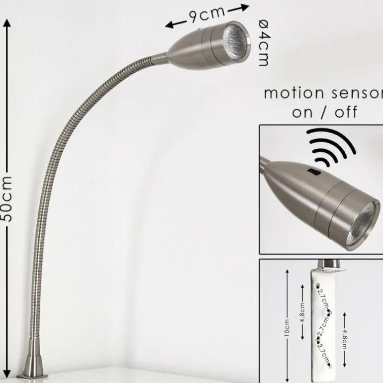 Lampe de chevet Alsea LED Nickel mat, 1 lumière, Détecteur de mouvement