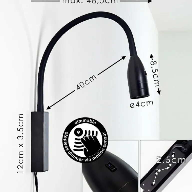 Lampe de chevet Alsea LED Noir, 1 lumière, Détecteur de mouvement
