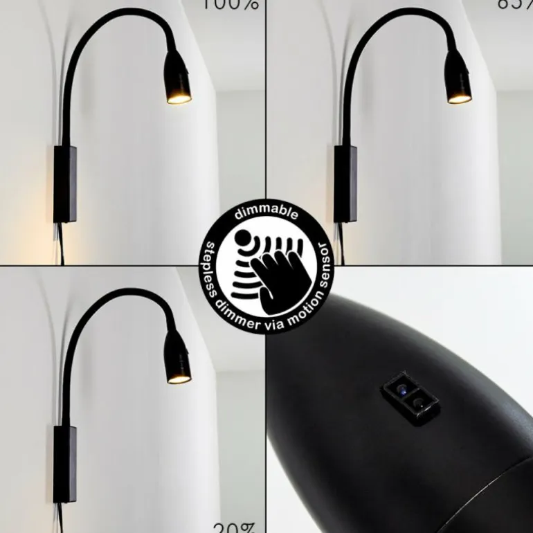 Lampe de chevet Alsea LED Noir, 1 lumière, Détecteur de mouvement