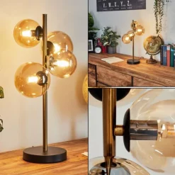 Lampe de table Alden LED Laiton, Noir, 4 lumières