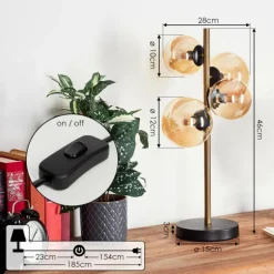 Lampe de table Alden LED Laiton, Noir, 4 lumières