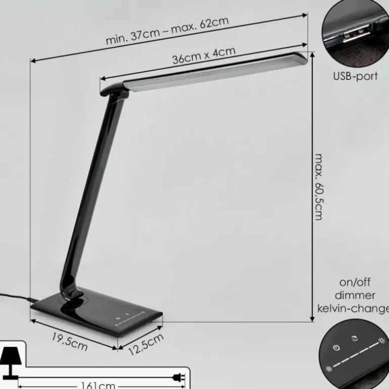 Lampe de table Chozendo LED Noir, 1 lumière