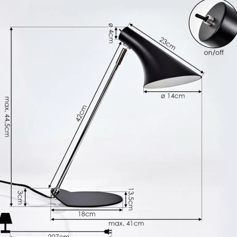 Lampe de table Corralcay Chrome, Noir, 1 lumière