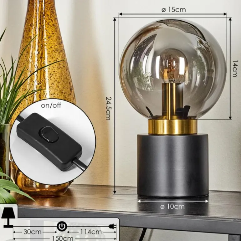 Lampe de table Flawil Laiton, Noir, 1 lumière