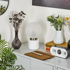 Lampe de table Flawil Nickel mat, Blanc, 1 lumière