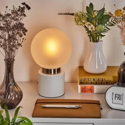 Lampe de table Flawil Nickel mat, Blanc, 1 lumière