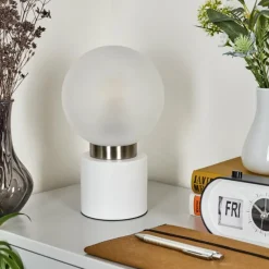 Lampe de table Flawil Nickel mat, Blanc, 1 lumière