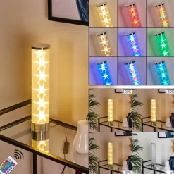 Lampe de table Hatara LED Chrome, 1 lumière, Télécommandes, Changeur de couleurs