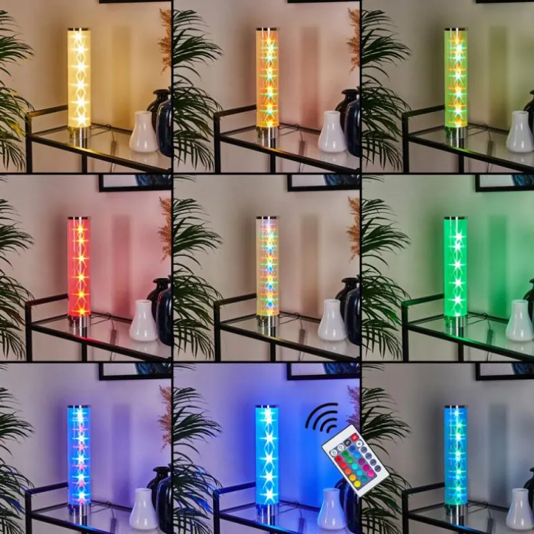 Lampe de table Hatara LED Chrome, 1 lumière, Télécommandes, Changeur de couleurs