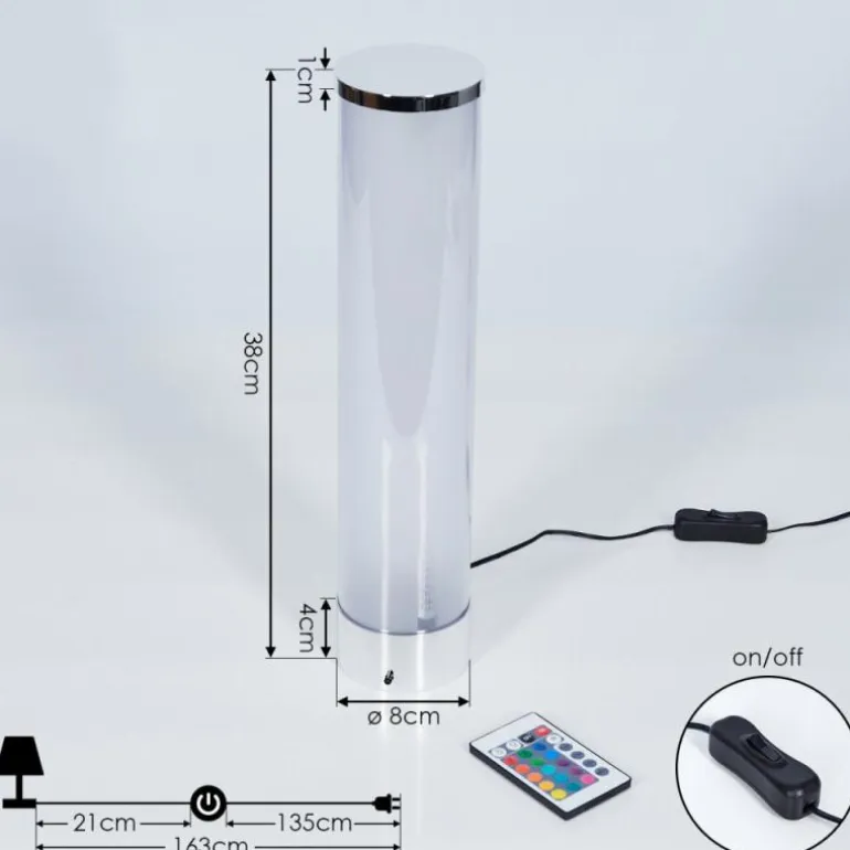 Lampe de table Hatara LED Chrome, 1 lumière, Télécommandes, Changeur de couleurs