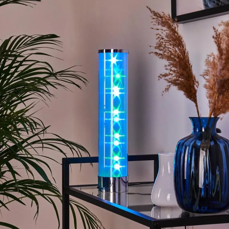Lampe de table Hatara LED Chrome, 1 lumière, Télécommandes, Changeur de couleurs