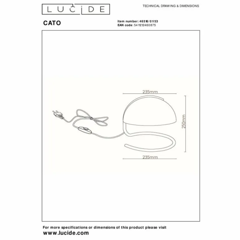 Lampe de table Lucide CATO Or, Laiton, 1 lumière