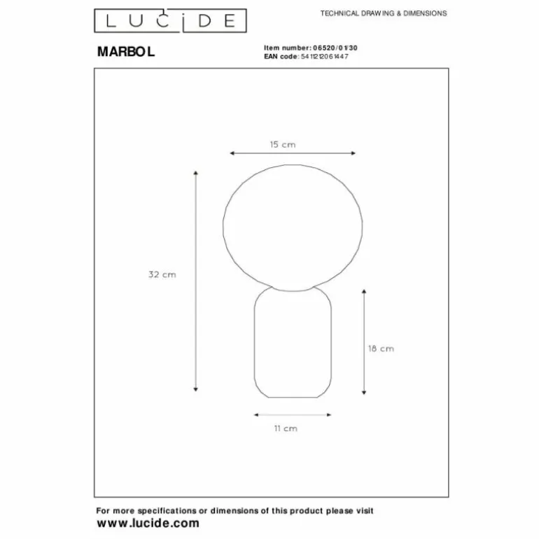 Lampe de table Lucide MARBOL Aspect marbre, Noir, 1 lumière