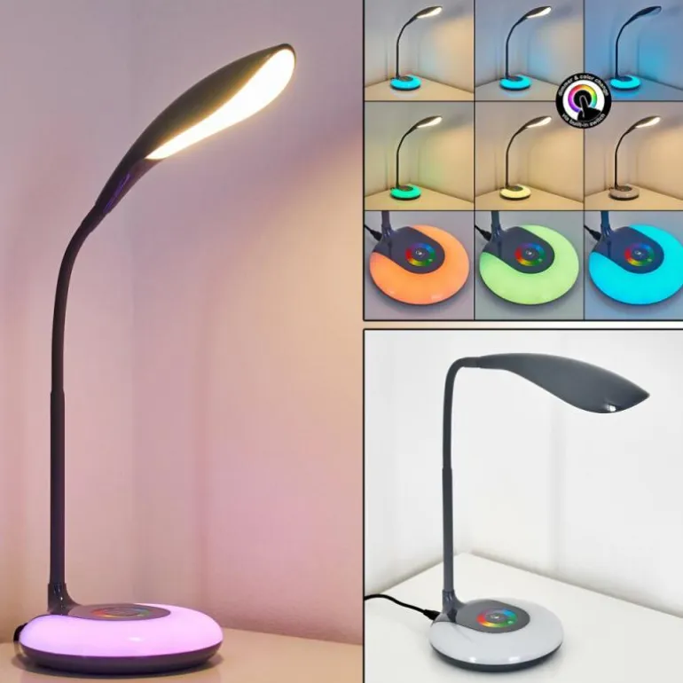 Lampe de table Paphos LED Noir, 1 lumière, Changeur de couleurs