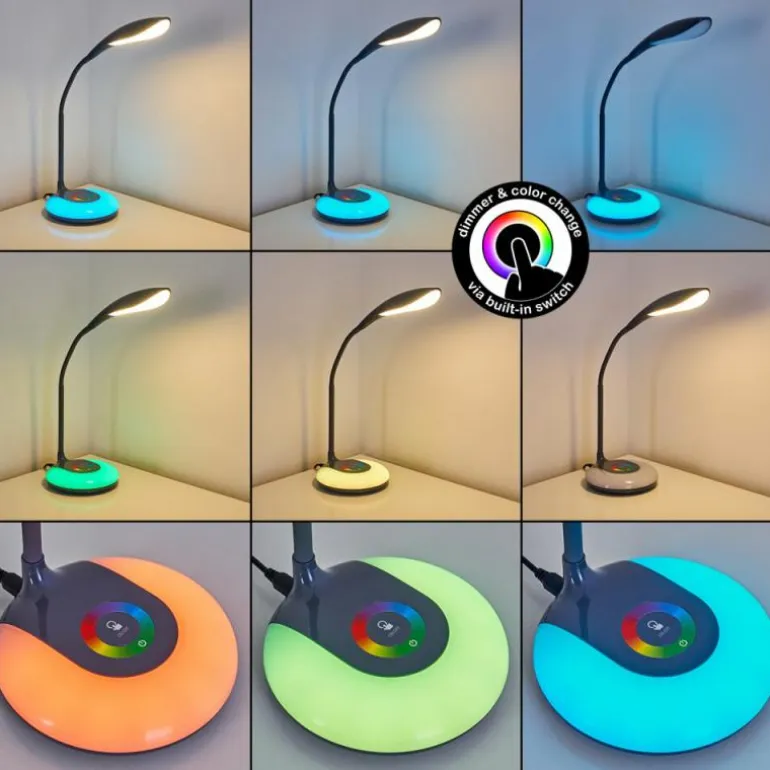 Lampe de table Paphos LED Noir, 1 lumière, Changeur de couleurs