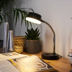 Lampe de table Pineda LED Chrome, Noir, 1 lumière
