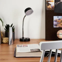 Lampe de table Pineda LED Chrome, Noir, 1 lumière