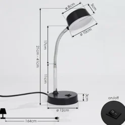 Lampe de table Pineda LED Chrome, Noir, 1 lumière