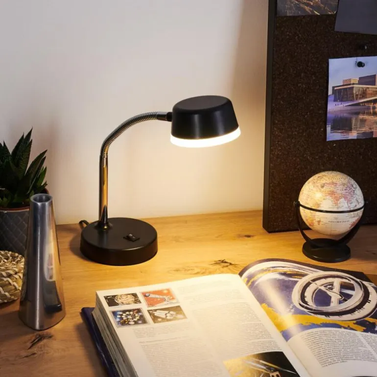 Lampe de table Pineda LED Chrome, Noir, 1 lumière