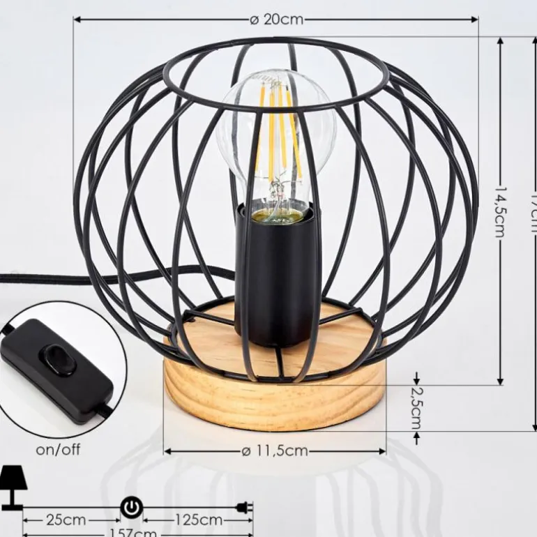 Lampe de table Refresco Bois foncé, Noir, 1 lumière