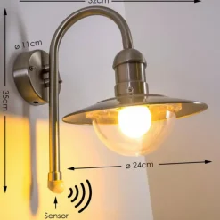 Lampe murale d'extérieur Elima Acier inoxydable, 1 lumière, Détecteur de mouvement