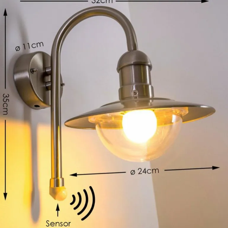 Lampe murale d'extérieur Elima Acier inoxydable, 1 lumière, Détecteur de mouvement