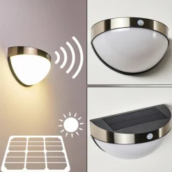 Lampe solaire Basra LED Chrome, 1 lumière, Détecteur de mouvement