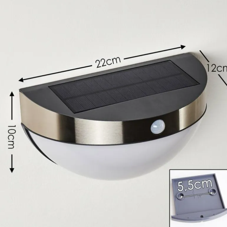 Lampe solaire Basra LED Chrome, 1 lumière, Détecteur de mouvement